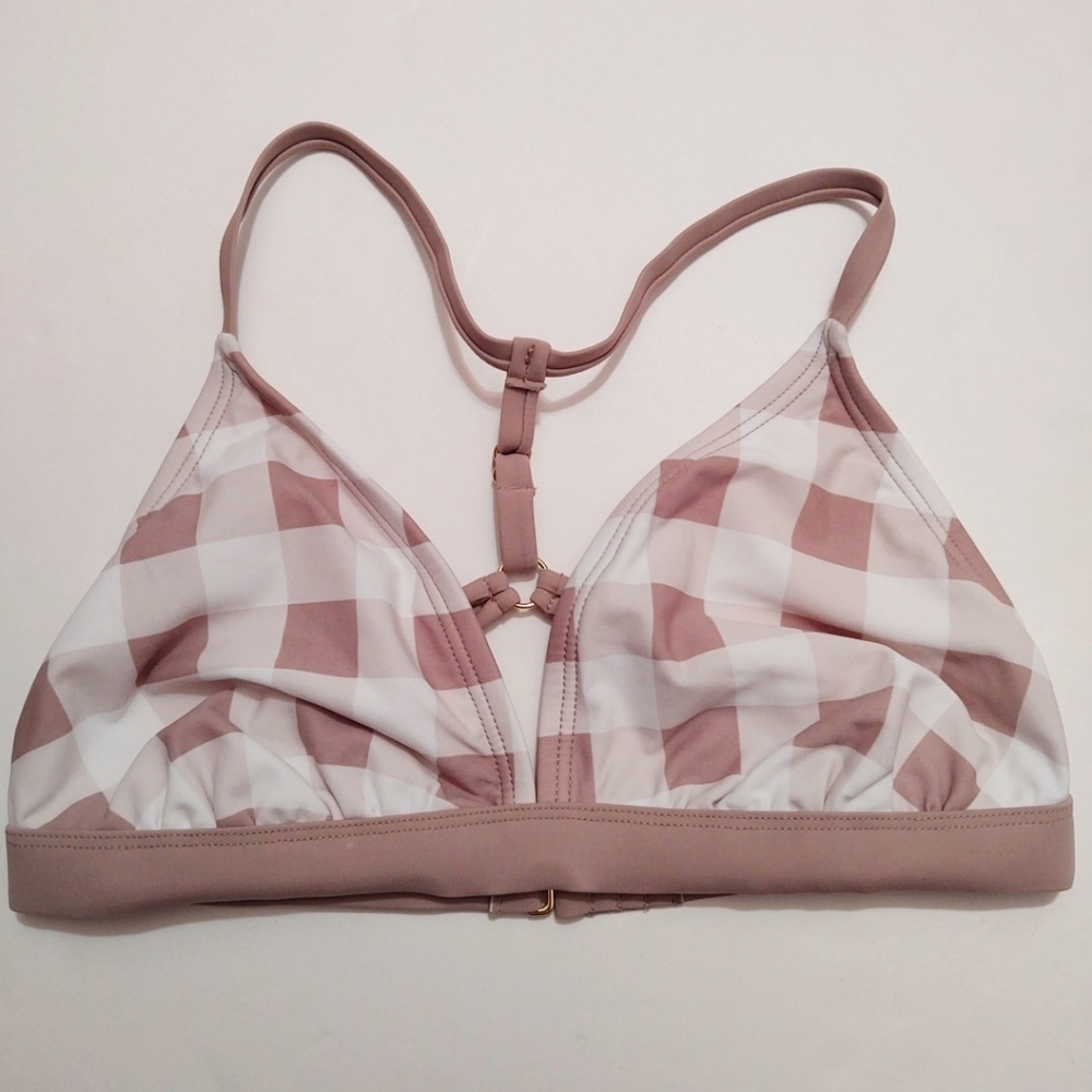 Xhilaration Brown & White Plaid Bikini Top D/DD